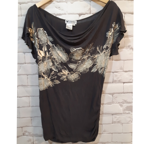 Papillon Blanc Tops - Papillon Cowl Neck Floral Print Tee